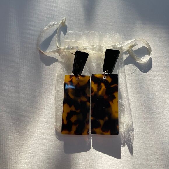 Brand New Tortoise Shell Long Dangle Earrings - Picture 2 of 8